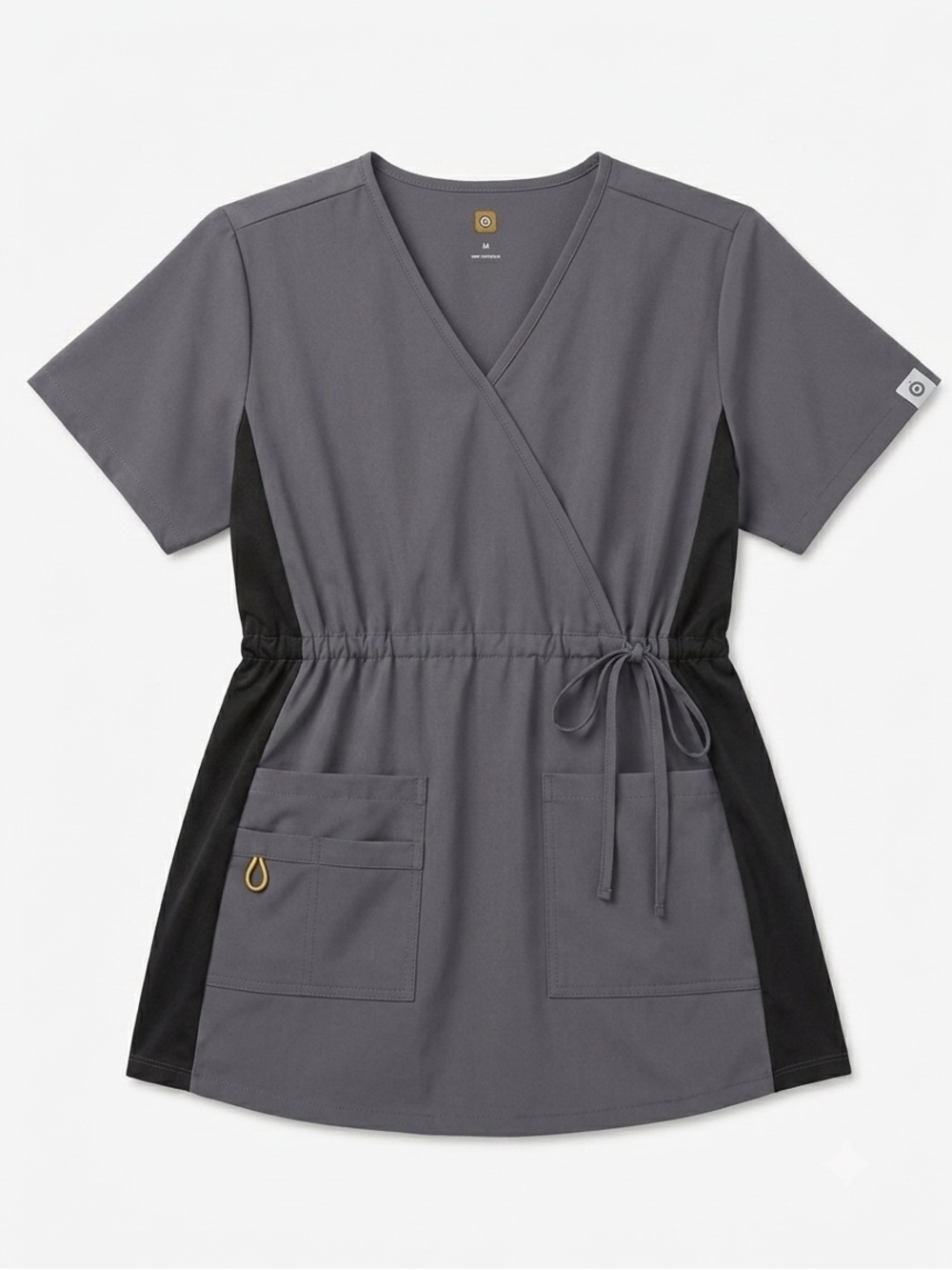 WonderWink Maternity Scrub Top Gray Black Mock Wrap Medium